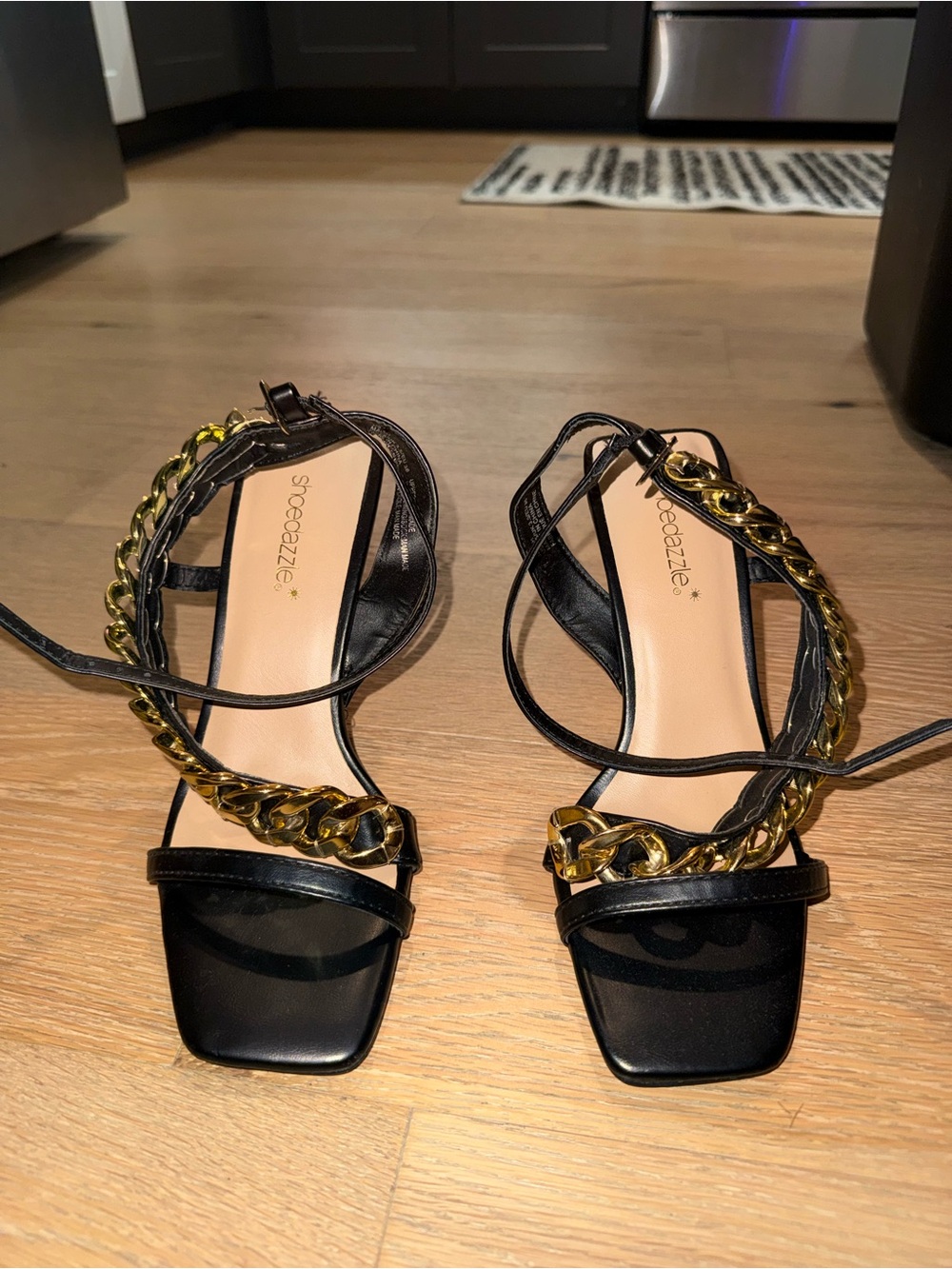ShoeDazzle Black Chain-Strap Heels